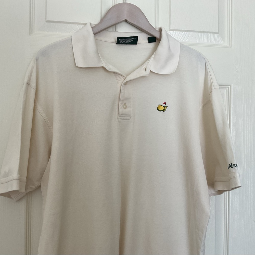 Vintage Masters Golf Polo Shirt Mens Large Off White Augusta Logo 100% Cotton